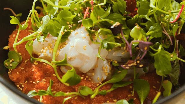 Fresh vegetables and seafood in a bowl
