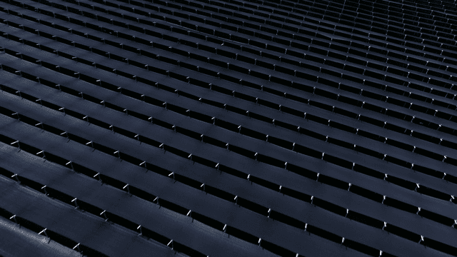 Rows of fields with open shade canopies