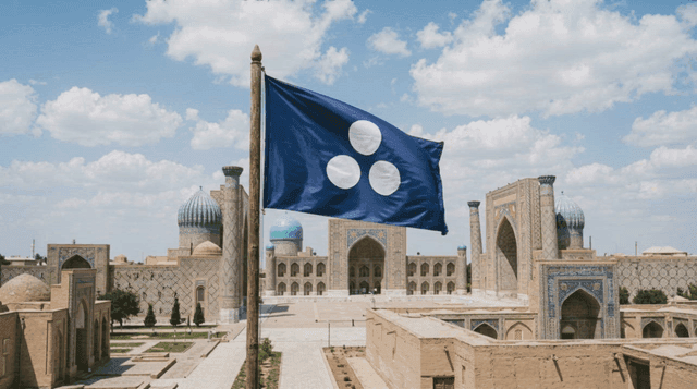 Fluttering flag of Timurid Empire, symbol of history