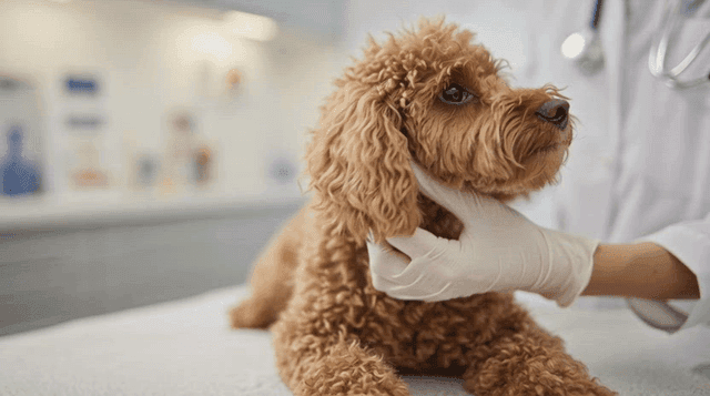 A dog being examined by a veterinarian