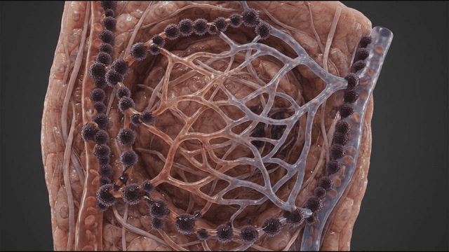 Capillaries through which virus spreads