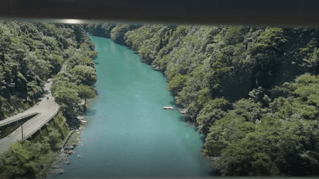 푸른 숲을 가로지르는 구불구불한 강