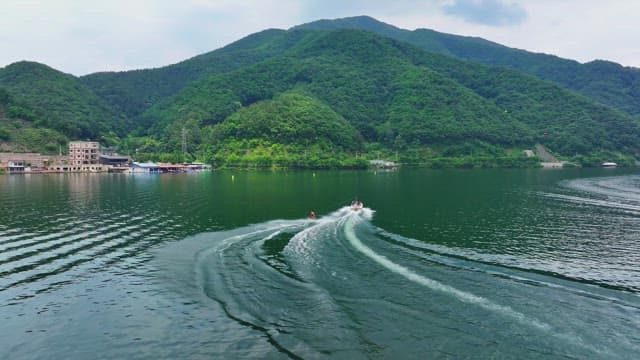 Wakeboarding on a scenic river