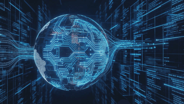 Digital globe with data streams