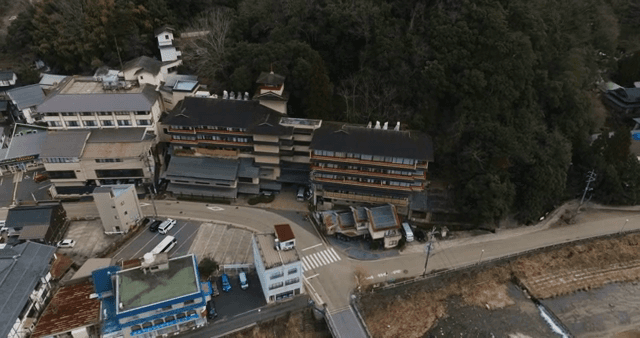 숲 근처 마을의 항공 뷰