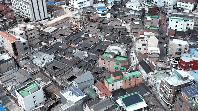 Aerial view of a traditional Korean neighborhood