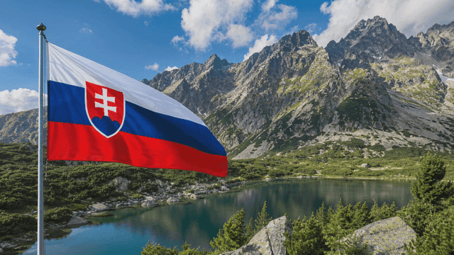 Mountain scenery with Slovak flag