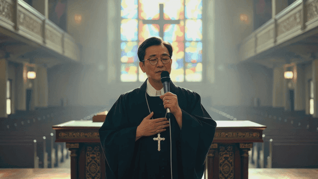 Priest preaching in church