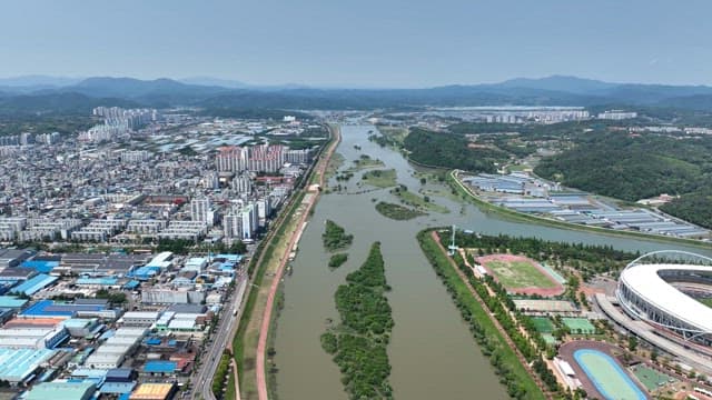 Cityscape with a river