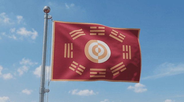 Joseon Dynasty royal flag with fluttering traditional patterns