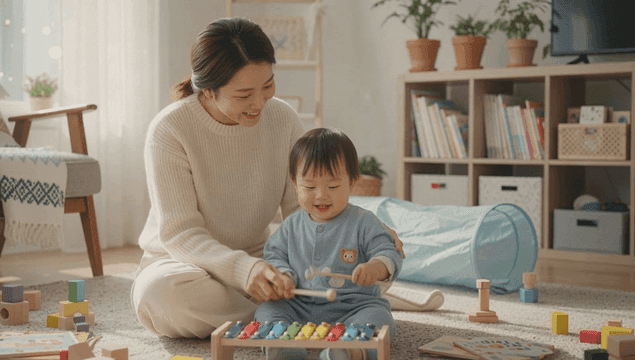 실로폰을 연주하는 엄마와 아이