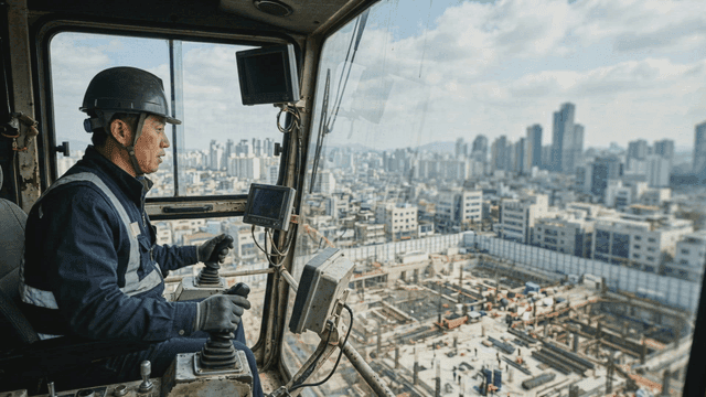 Crane operator working at a construction site