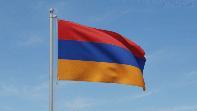 Armenian flag fluttering against clear sky