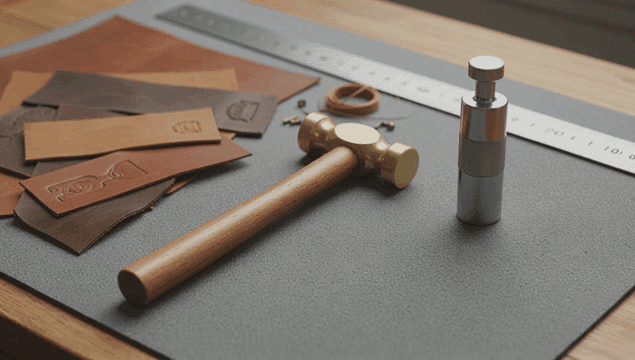 작업대 위의 가죽 공예 도구