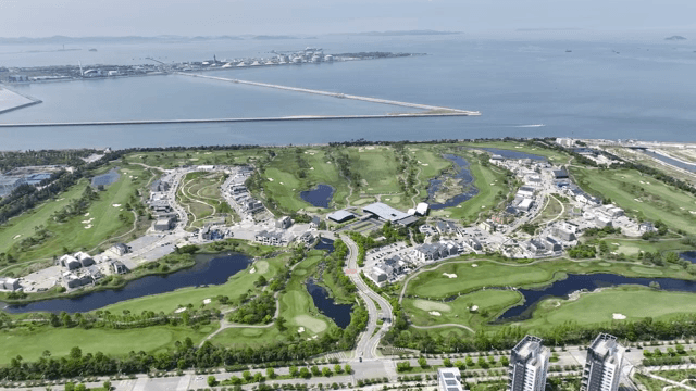 A scenic golf course by the sea