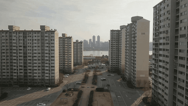 Apartment buildings with a river view