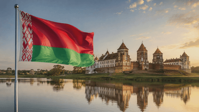 Historic Belarusian Castle next to tranquil lake