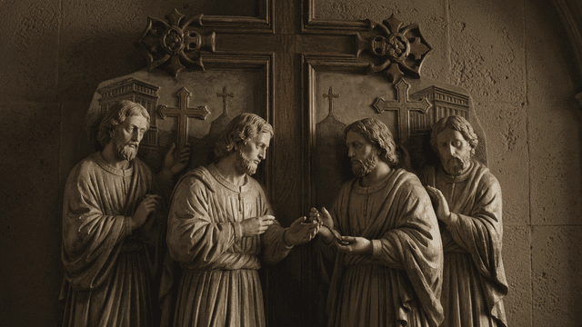 Religious statues with crosses