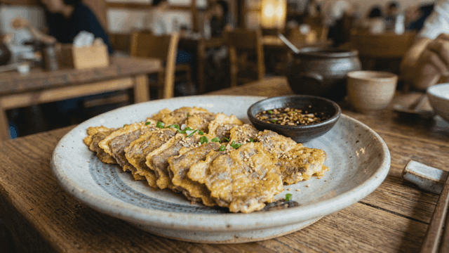 Beef pancakes served with sauce