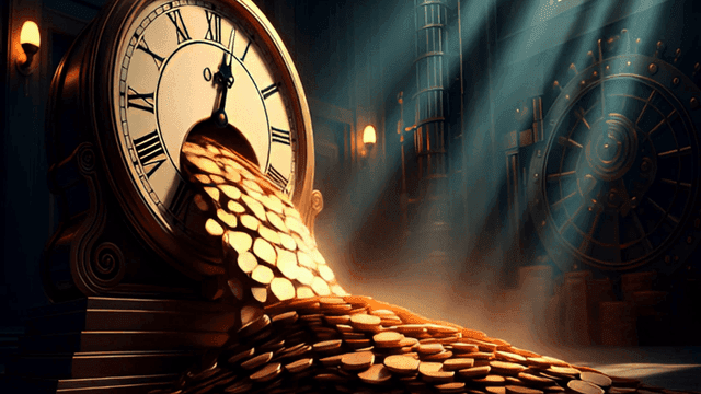 금고 안 시계에서 쏟아지는 동전