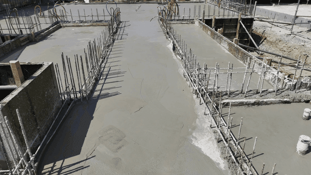 Concrete foundation at a construction site
