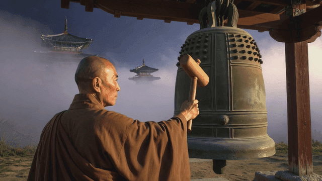 Monk who rings big bell at dawn