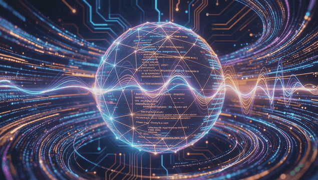 A digital globe with data streams