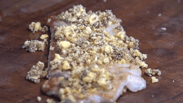 Seasoning placed on top of grilled pork belly