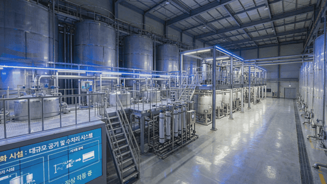 Environmental purification industrial facility with large tanks