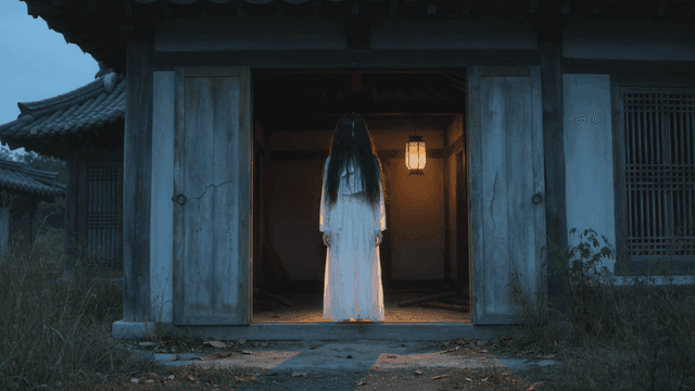 Female demon standing in abandoned house