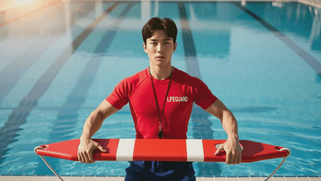 Lifeguard standing by the poolside