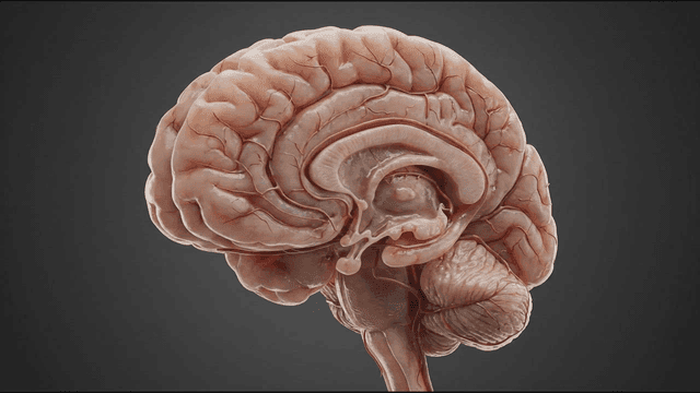 Detailed view of cross-sectional model of human brain