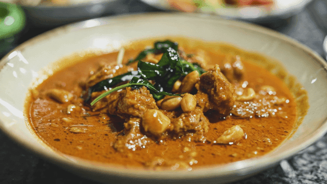 Massaman curry dish with peanuts and herbs