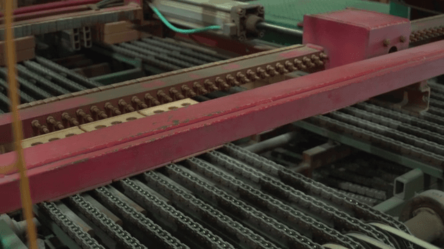 Bricks on a conveyor in a factory