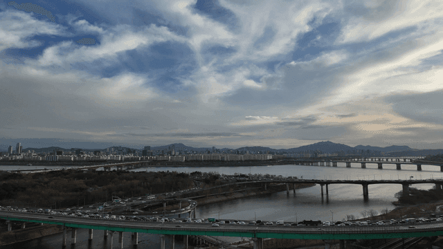 Bustling city with bridges and transportation