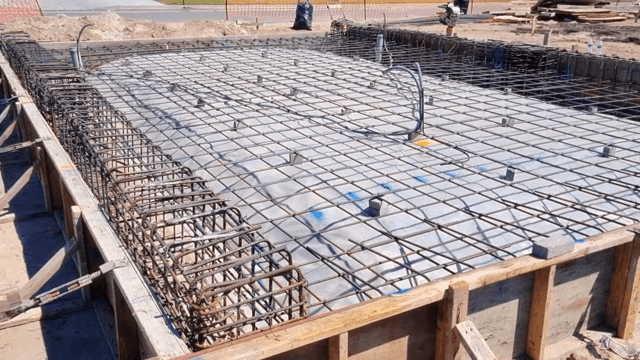Construction site with rebar and concrete