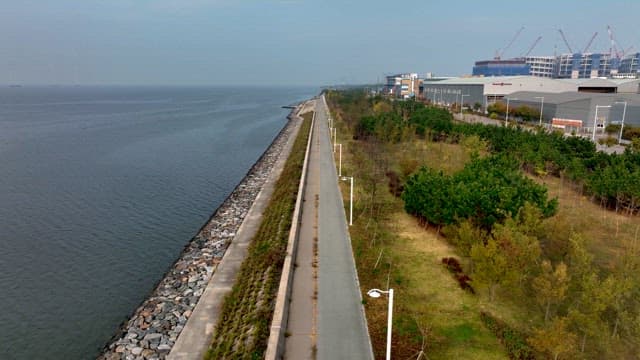 Quiet Road in an Industrial District Located Along the Coast