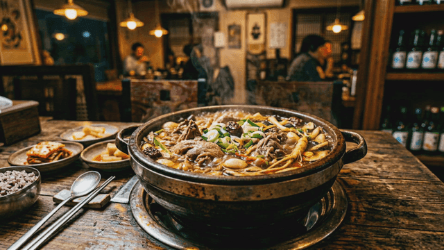Hot pot simmering in cozy restaurant