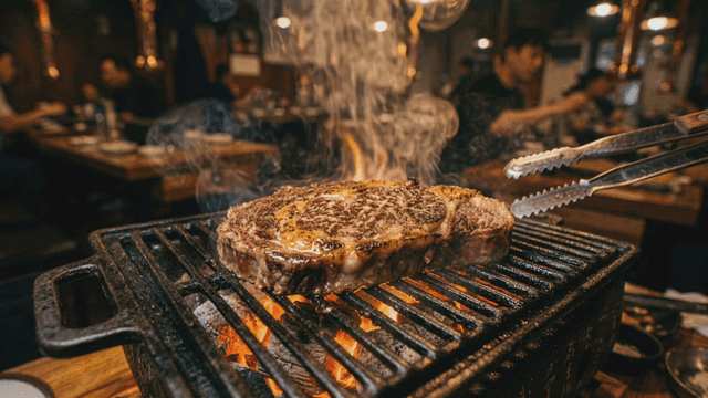 Steak grilled on grill