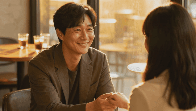 아늑한 카페에서 손을 잡고 있는 커플