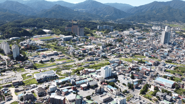 Large city surrounded by mountains
