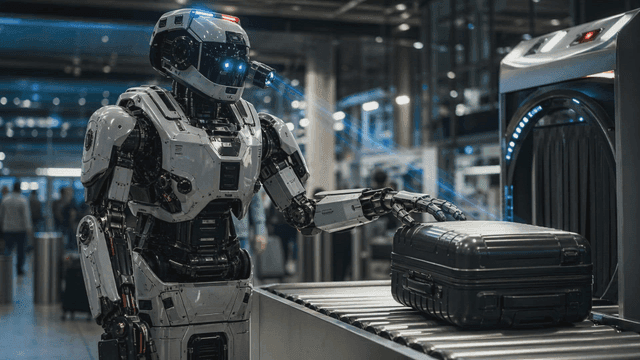 Robot scanning luggage at airport