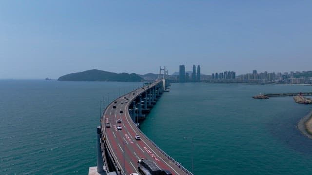 Busy Gwangan Bridge over the sea connecting the coastal city of Busan