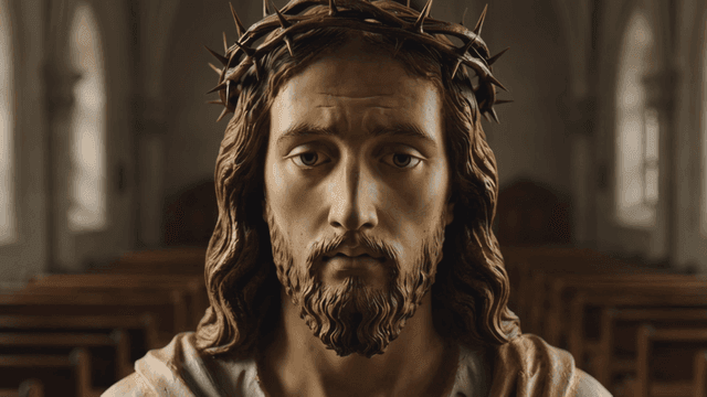 Statue of Jesus Christ wearing crown of thorns