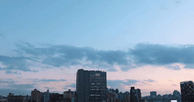 City skyline at dusk with clouds