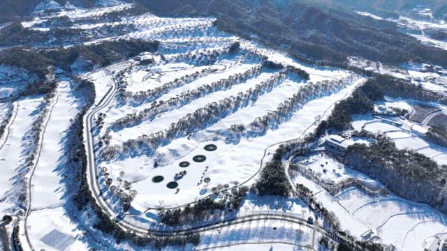 눈 덮인 산과 나무가 있는 풍경