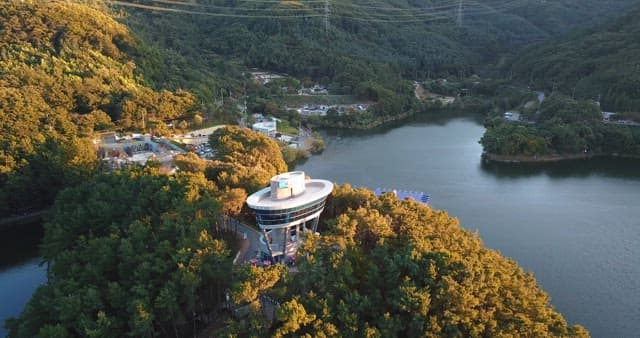 Scenic lake surrounded by lush forests