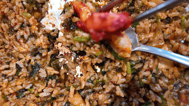 Pickled gills on top of fried rice