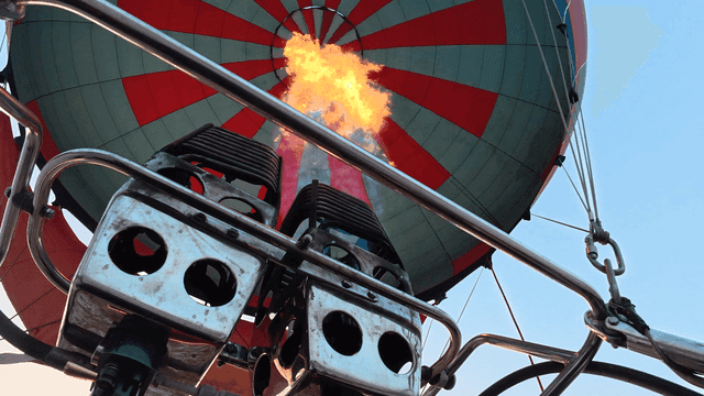 Hot air balloon burner igniting flame