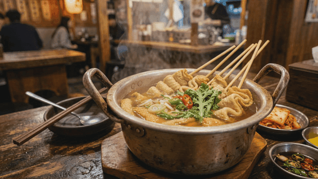 Steaming hot fish cake soup